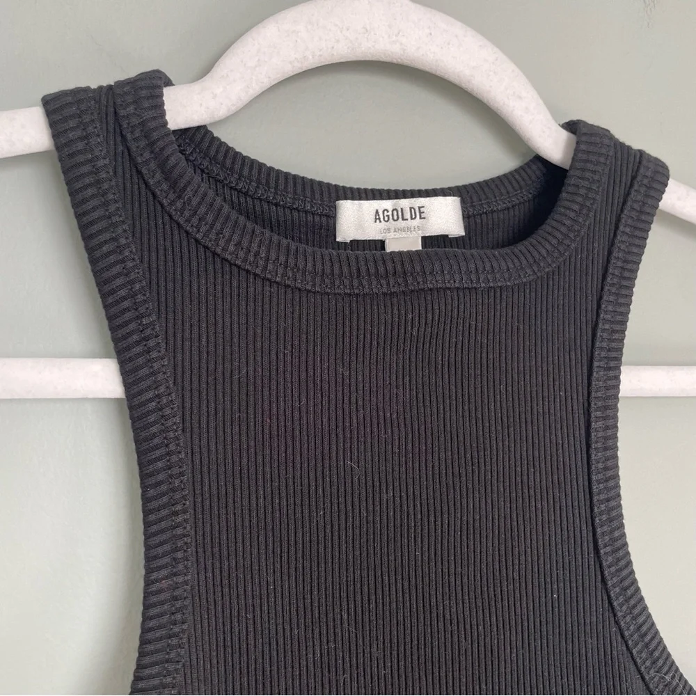 Agolde Ribbed Midnight Black Racerback Tank Top - Picture 6 of 13